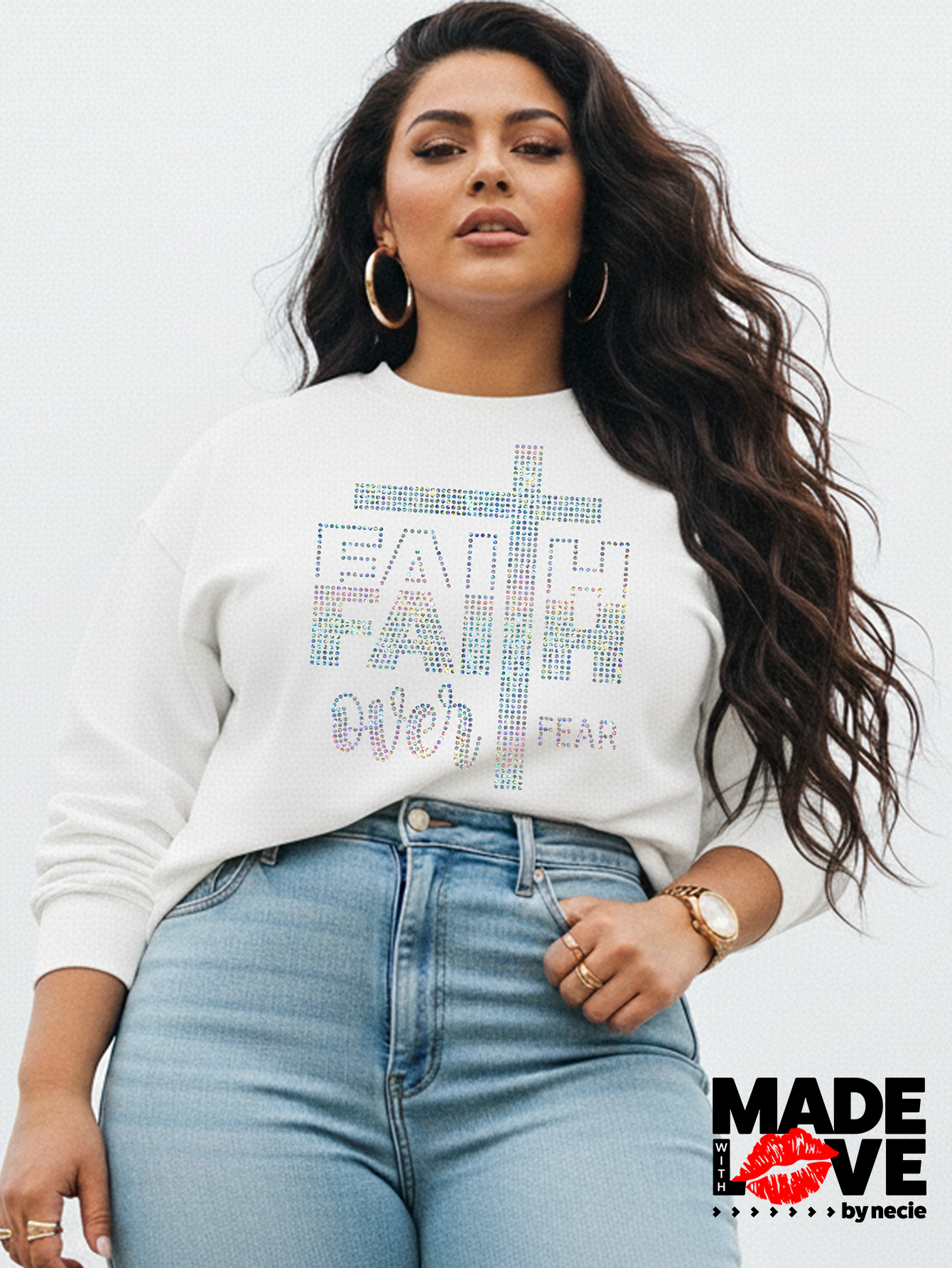 Faith over Fear Rhinestone Crewneck Sweatshirt