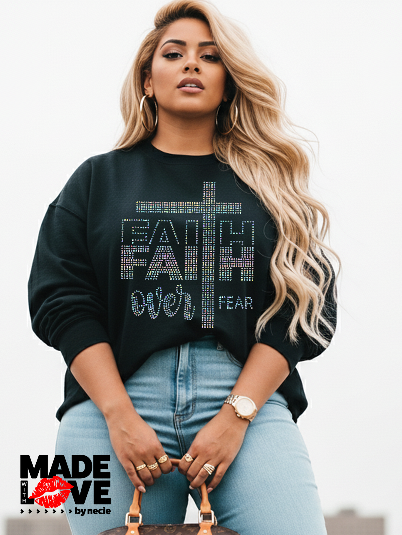 Faith over Fear Rhinestone Crewneck Sweatshirt