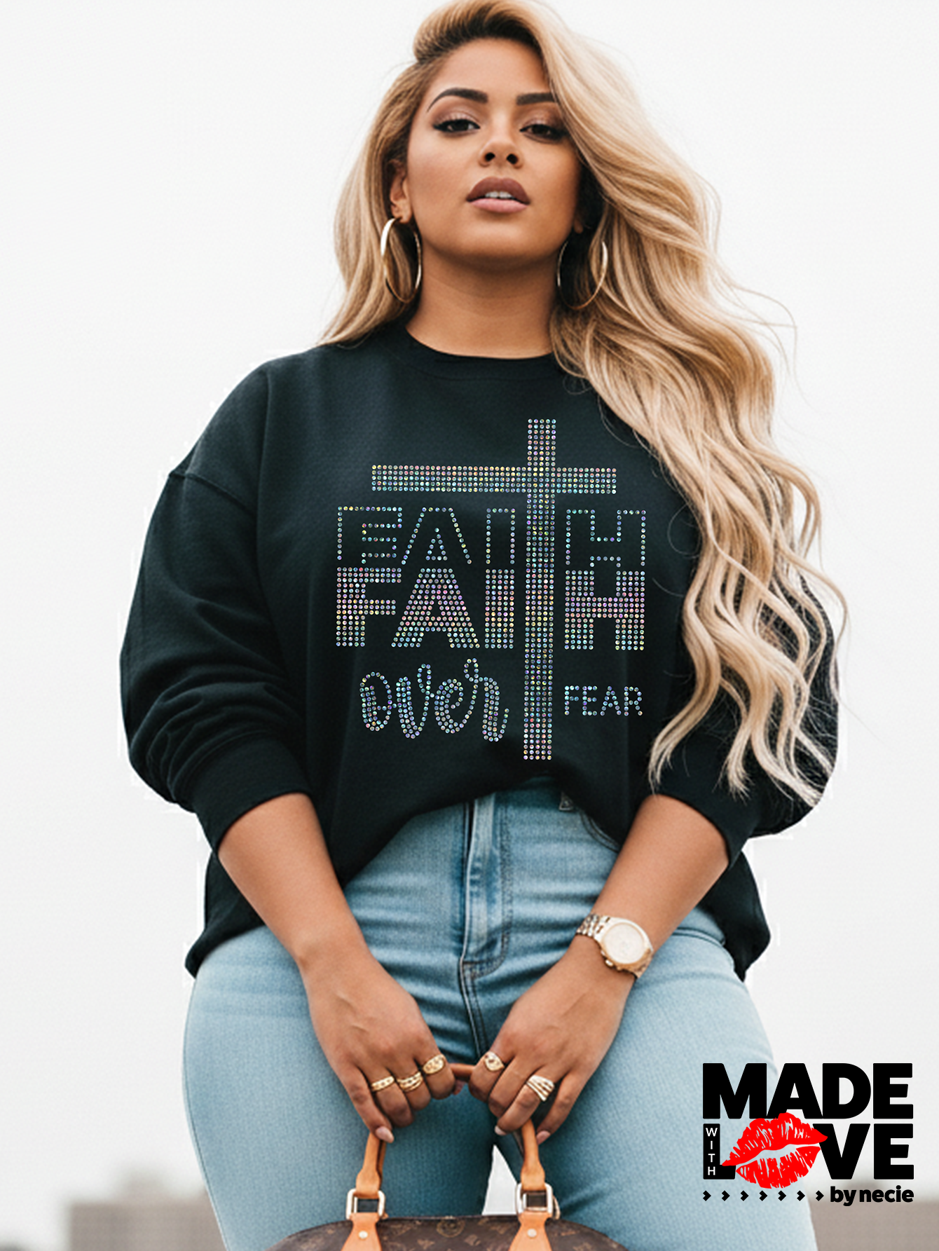 Faith over Fear Rhinestone Crewneck Sweatshirt
